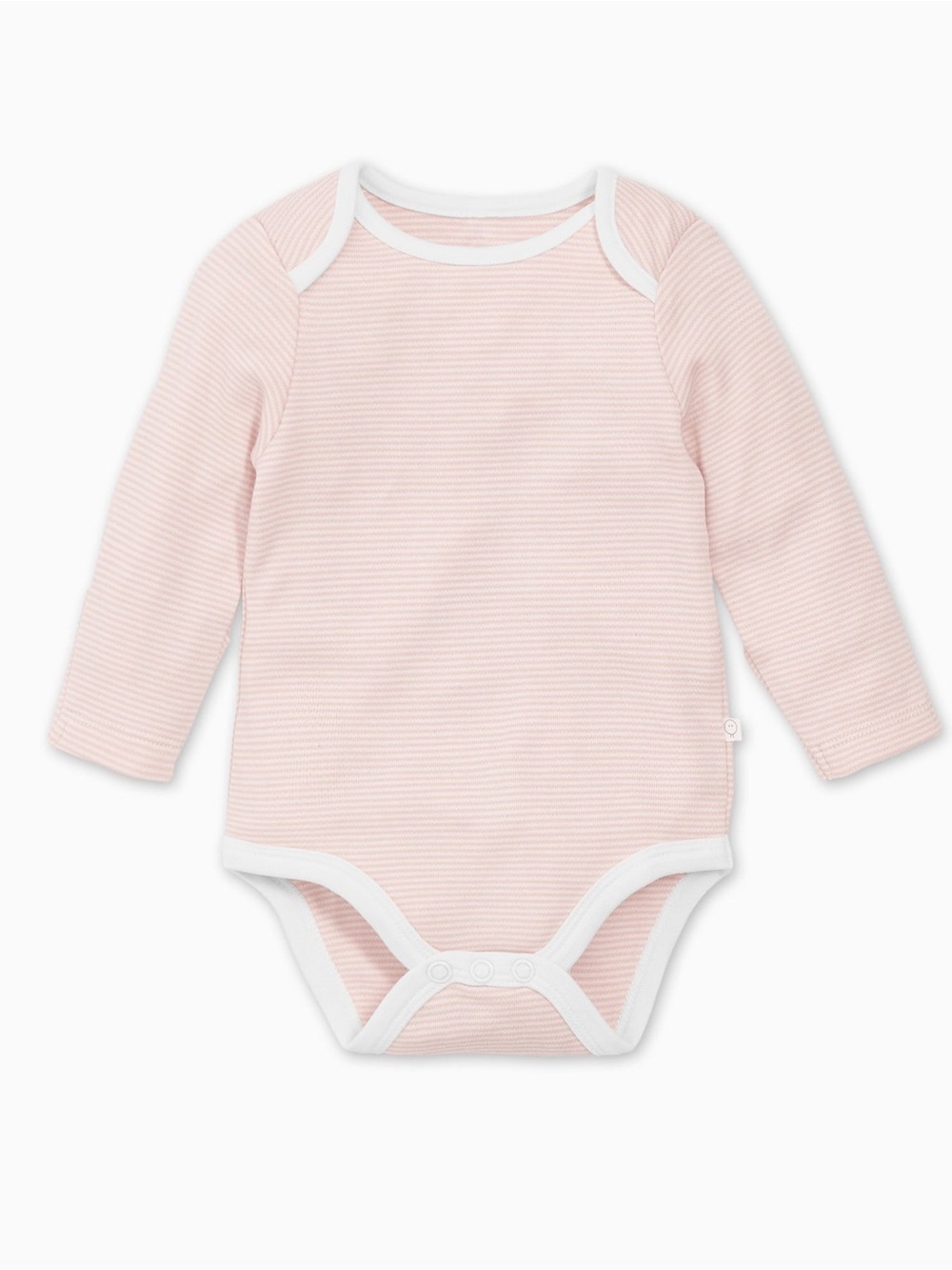 Long-Sleeve Blush Stripe Baby Mori Bodysuit with White Trim